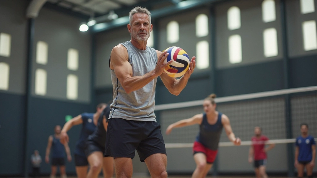 مدرب كرة طائرة احترافي يقود جلسة تدريب مكثفة للفريق