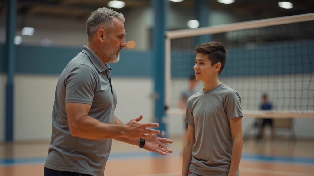 مدرب يوضح تقنيات التمرير الصحيحة للاعب كرة طائرة شاب