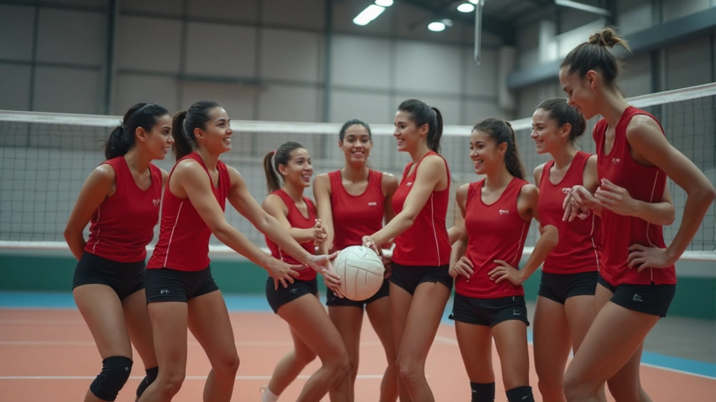 فريق كرة طائرة يعمل على تحسين التعاون والتنسيق بين اللاعبين